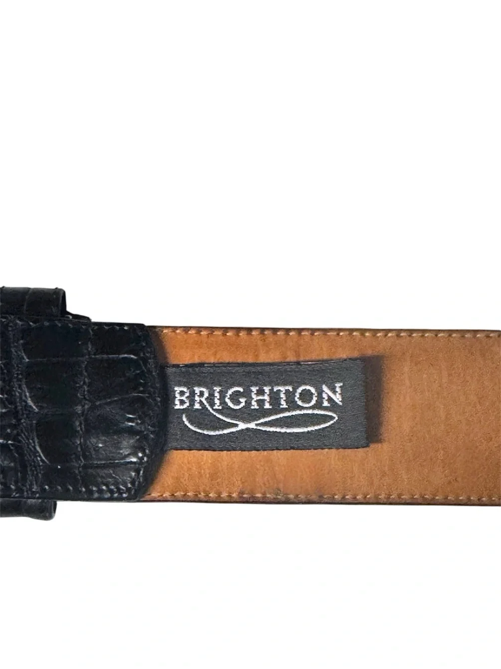 Brighton 1993 Black Croc Leather Western Silver Plated Hardware Belt #43003 Sz S